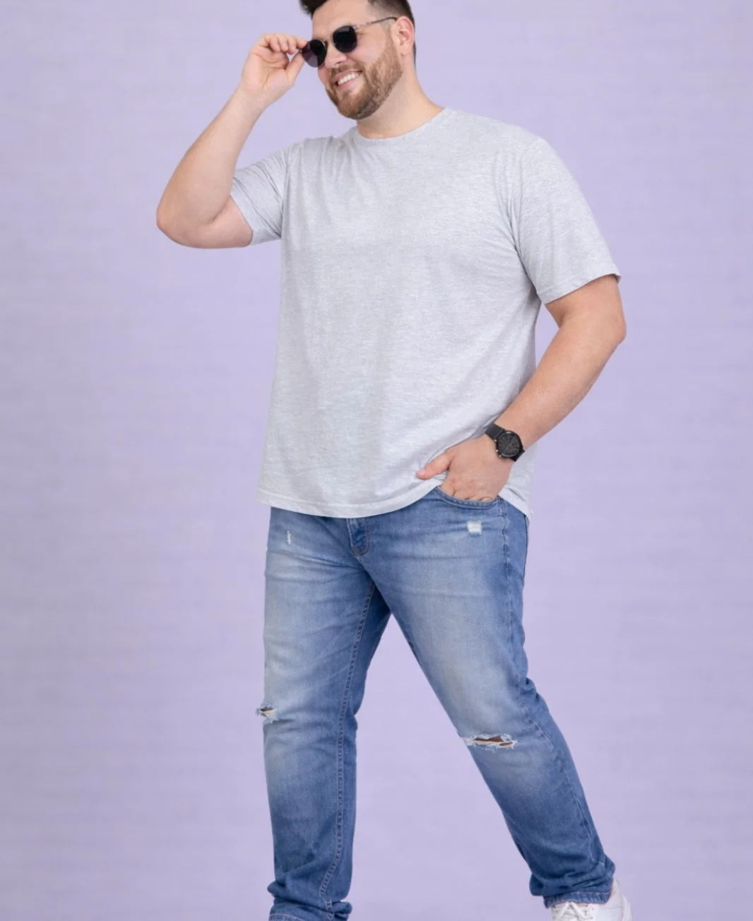 Plus Size Men Charcoal Grey Solid Round Neck Cotton T-Shirt Charcoal Grey  3XL image 4