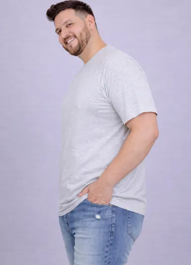 Plus Size Men Charcoal Grey Solid Round Neck Cotton T-Shirt Charcoal Grey  3XL thumbnail 2