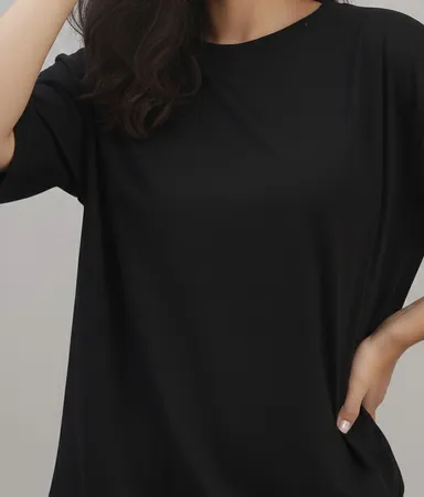 Black Women Oversized Cotton T-Shirt Everyday Casual Round Neck Half Sleeve Loose Fit Tee Comfortable Daily Wear Top for Women Black Oversized Cotton L thumbnail 0