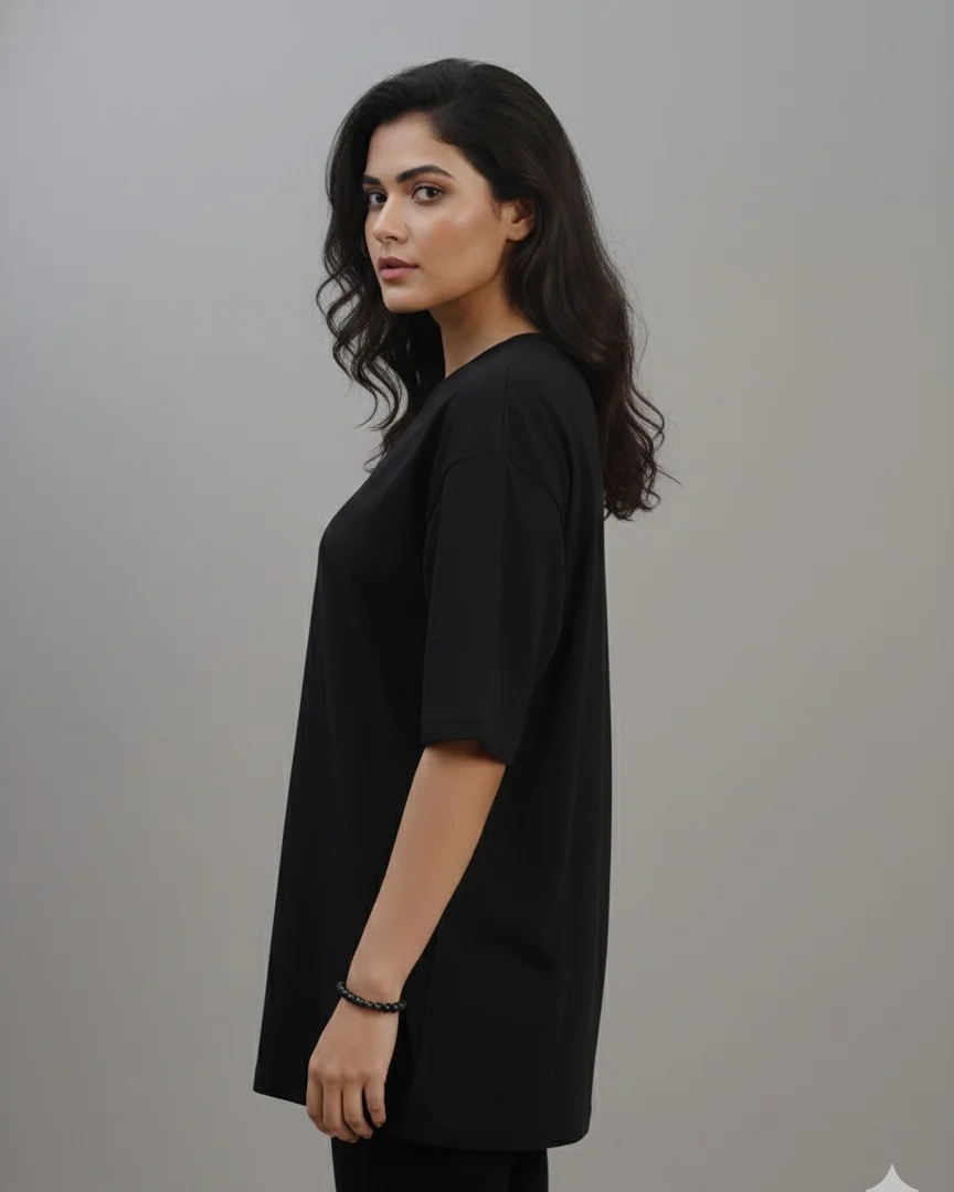 Black Women Oversized Cotton T-Shirt Everyday Casual Round Neck Half Sleeve Loose Fit Tee Comfortable Daily Wear Top for Women Black Oversized Cotton XL image 2