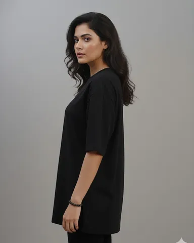 Black Women Oversized Cotton T-Shirt Everyday Casual Round Neck Half Sleeve Loose Fit Tee Comfortable Daily Wear Top for Women Black Oversized Cotton XXL thumbnail 1