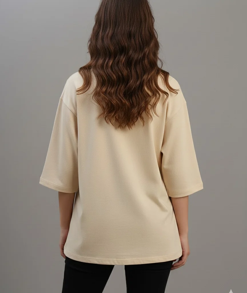 Black Women Oversized Cotton T-Shirt Everyday Casual Round Neck Half Sleeve Loose Fit Tee Comfortable Daily Wear Top for Women Solid Beige M image 4