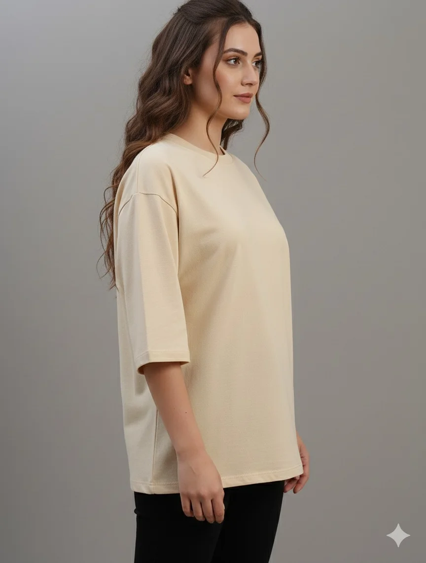 Black Women Oversized Cotton T-Shirt Everyday Casual Round Neck Half Sleeve Loose Fit Tee Comfortable Daily Wear Top for Women Solid Beige L image 3