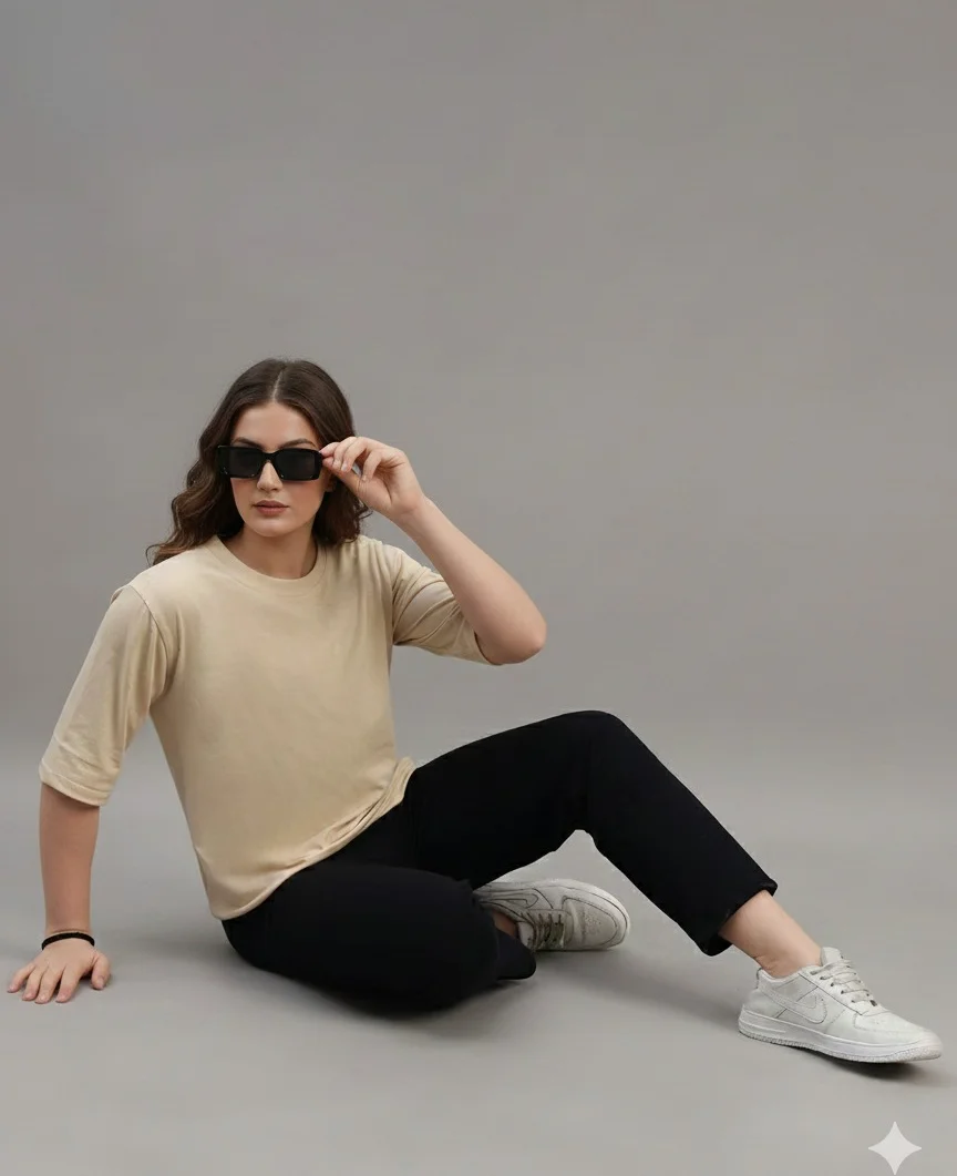 Black Women Oversized Cotton T-Shirt Everyday Casual Round Neck Half Sleeve Loose Fit Tee Comfortable Daily Wear Top for Women Solid Beige XXL image 3