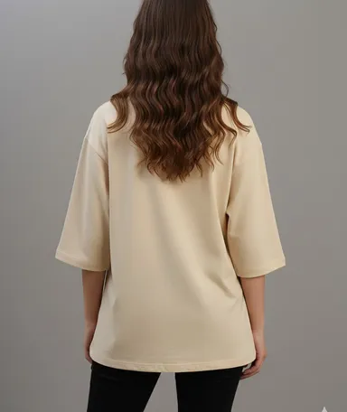 Black Women Oversized Cotton T-Shirt Everyday Casual Round Neck Half Sleeve Loose Fit Tee Comfortable Daily Wear Top for Women Solid Beige XXL thumbnail 1