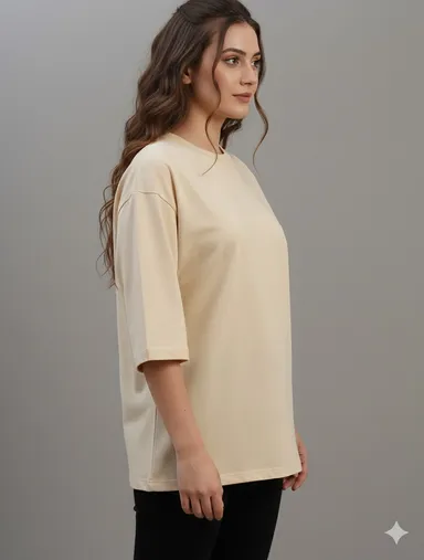 Black Women Oversized Cotton T-Shirt Everyday Casual Round Neck Half Sleeve Loose Fit Tee Comfortable Daily Wear Top for Women Solid Beige XXL thumbnail 3