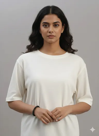 Black Women Oversized Cotton T-Shirt Everyday Casual Round Neck Half Sleeve Loose Fit Tee Comfortable Daily Wear Top for Women Solid Off White S thumbnail 0