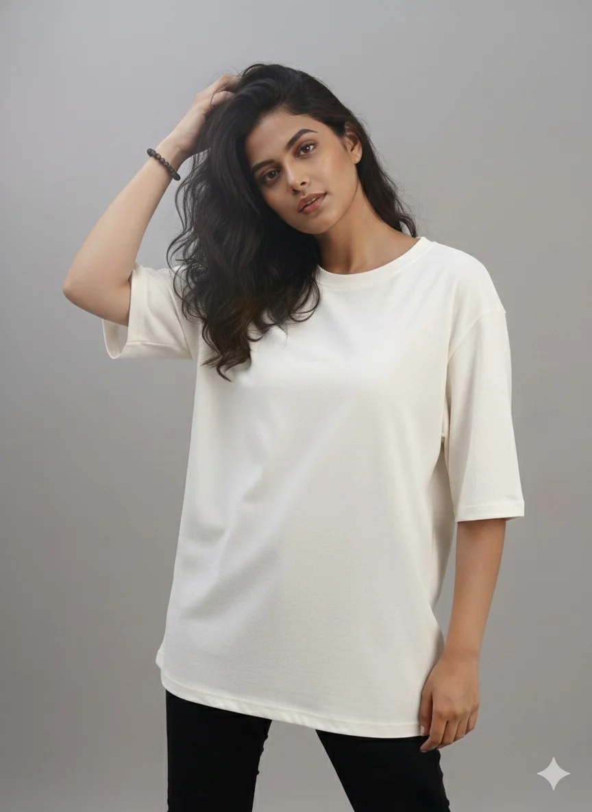 Black Women Oversized Cotton T-Shirt Everyday Casual Round Neck Half Sleeve Loose Fit Tee Comfortable Daily Wear Top for Women Solid Off White M image 2