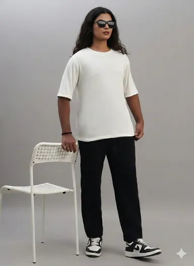 Black Women Oversized Cotton T-Shirt Everyday Casual Round Neck Half Sleeve Loose Fit Tee Comfortable Daily Wear Top for Women Solid Off White XXL thumbnail 4