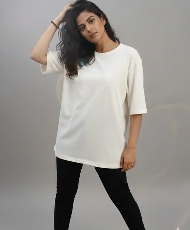 Black Women Oversized Cotton T-Shirt Everyday Casual Round Neck Half Sleeve Loose Fit Tee Comfortable Daily Wear Top for Women Solid Off White XXL thumbnail 2
