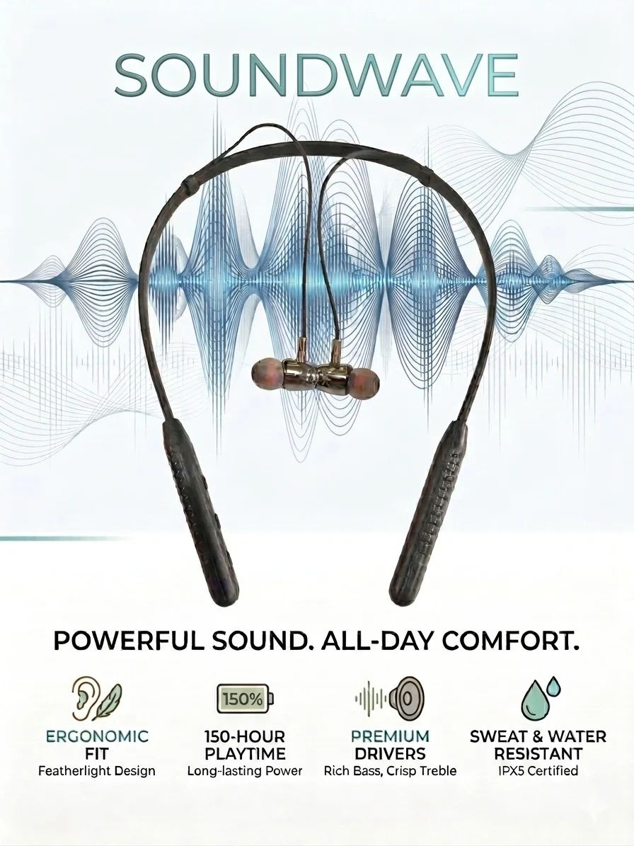 Replug Wireless Neckband Bluetooth Earphones SoundWave Magnetic Sports Earbuds with HD Sound, Deep Bass, Long Battery Life, Fast Charging, Sweat Resistant Wireless Headset for Calls Music Gaming image 4
