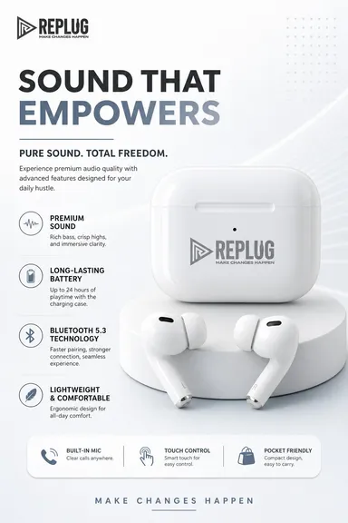 Replug Wireless Bluetooth TWS Earbuds with ENC Noise Reduction, HD Stereo Bass Sound, Touch Controls, Long Battery Backup, Fast Charging, Gaming Mode, Sweat Resistant In-Ear Earphones for Android & iPhone thumbnail 3