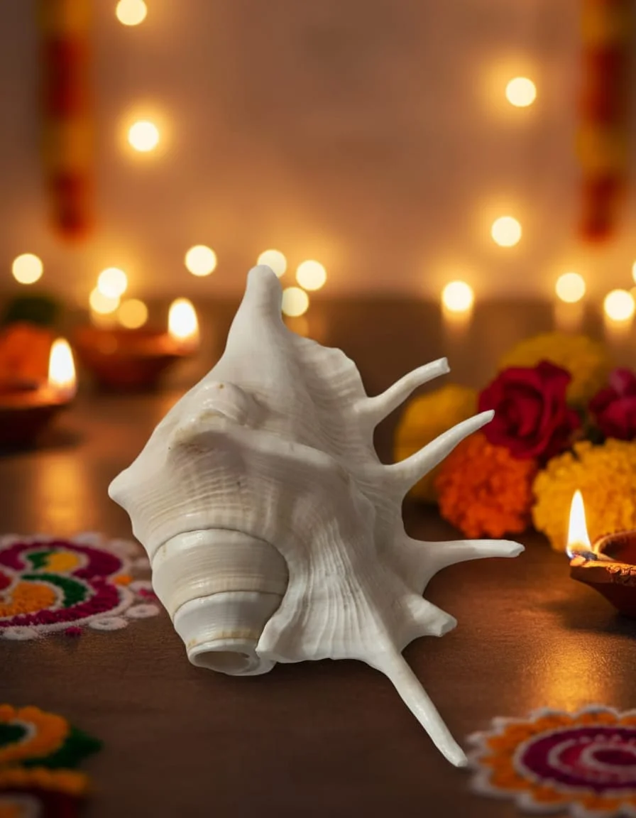 Natural White Shankh Conch Shell) for Puja & Vastu | Decorative Sacred Sea Shell image 1