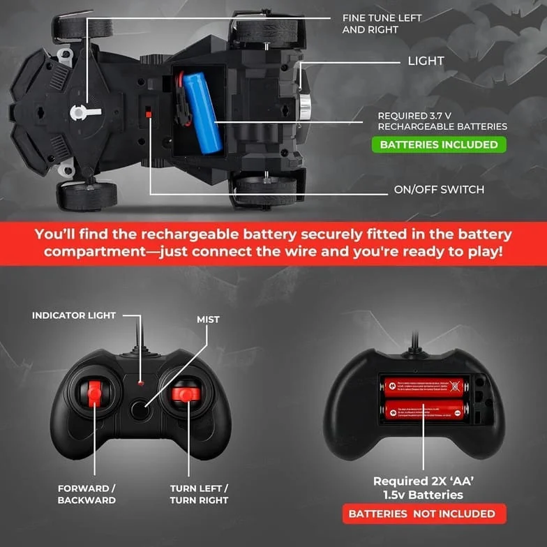 Batman Supercar RC Car with Smoke Effects, LED Lights & USB Rechargeable Battery | Remote Control Batmobile Racing Toy for Kids image 3