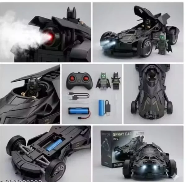 Batman Supercar RC Car with Smoke Effects, LED Lights & USB Rechargeable Battery | Remote Control Batmobile Racing Toy for Kids image 1