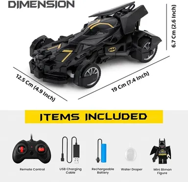 Batman Supercar RC Car with Smoke Effects, LED Lights & USB Rechargeable Battery | Remote Control Batmobile Racing Toy for Kids thumbnail 4