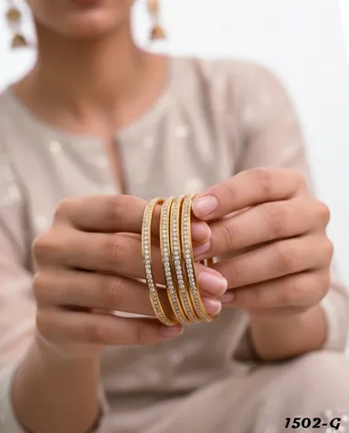 1502-G Designer Gold Plated AD Bangles Set 1502-G 2.6 thumbnail 0