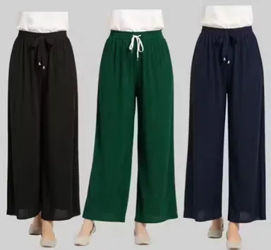 Women's Solid Rayon Palazzo with Drawstring Waist Pack of 3 palazzo pants, S thumbnail 0