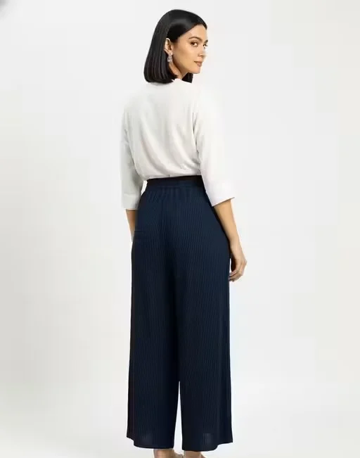 Women's Solid Rayon Palazzo with Drawstring Waist Pack of 3 palazzo pants, L image 4