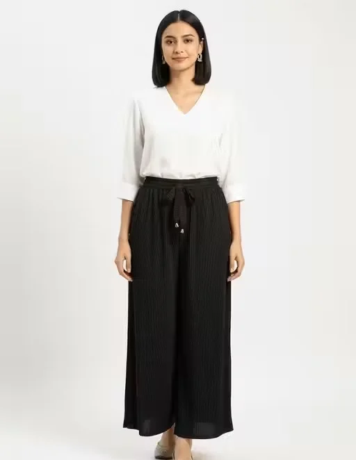 Women's Solid Rayon Palazzo with Drawstring Waist Pack of 3 palazzo pants, L image 2