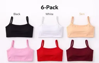 Women's Cotton Stretch Camisole Crop Bra Non-Padded Non-Wired Everyday Comfort Innerwear Pack of 6 Black, White, Skin, Pink, Red & Maroon 28A thumbnail 0