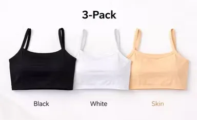 Women's Seamless Cotton Blend Spaghetti Strap Crop Top Camisole - Pack of 3 (Black, Nude, White): Black, Nude & White 32A thumbnail 0