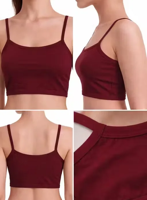 Women's Seamless Cotton Blend Spaghetti Strap Crop Top Camisole - Pack of 3 (Black, Nude, White): Pink, Red & Maroon 28A image 4