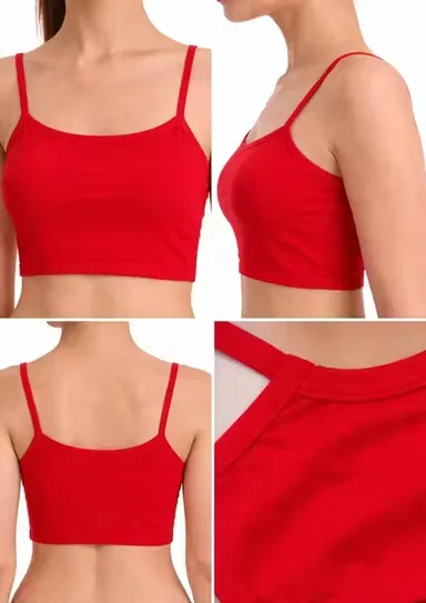 Women's Seamless Cotton Blend Spaghetti Strap Crop Top Camisole - Pack of 3 (Black, Nude, White): Pink, Red & Maroon 28A thumbnail 1