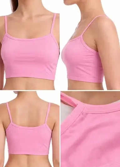 Women's Seamless Cotton Blend Spaghetti Strap Crop Top Camisole - Pack of 3 (Black, Nude, White): Pink, Red & Maroon 30A thumbnail 2