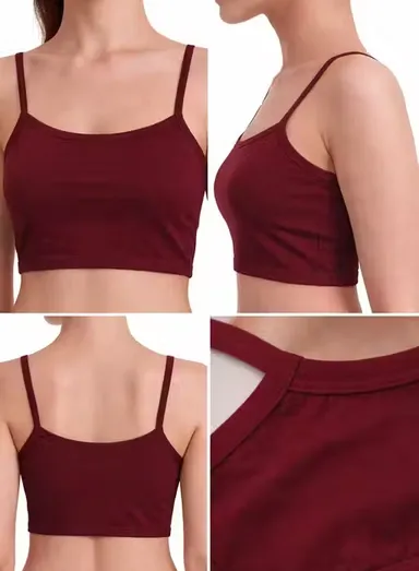 Women's Seamless Cotton Blend Spaghetti Strap Crop Top Camisole - Pack of 3 (Black, Nude, White): Pink, Red & Maroon 34A thumbnail 3