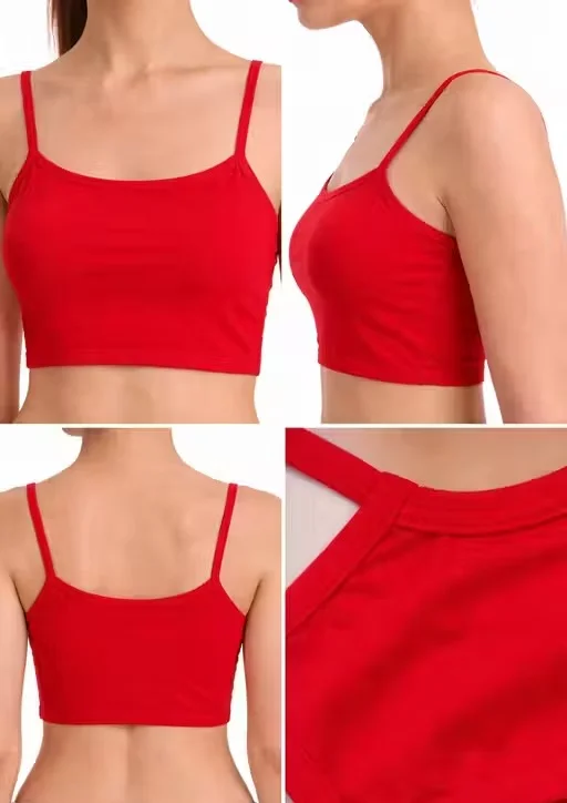Women's Seamless Cotton Blend Spaghetti Strap Crop Top Camisole - Pack of 3 (Black, Nude, White): Pink, Red & Maroon 34A image 2