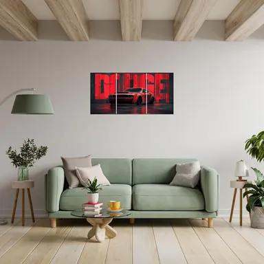 Red Muscle Car Night Street Split Wall Poster Set (A3) | Modern Automotive Wall Art on 300 GSM Glossy Paper – Unframed Bedroom, Garage & Office Decor (41 x 84 cm) thumbnail 2