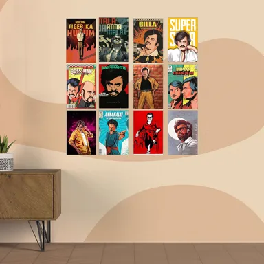 Rajinikanth Poster Set of 12 | Thalaivar Tamil Movie Wall Art | 350 GSM Glossy Posters thumbnail 1