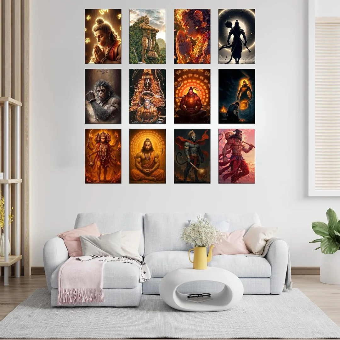 Hanuman Posters Set of 12 A4 Size 300 GSM Glossy Prints | Bajrangbali Jai Shri Ram Wall Art Collection for Home Temple Living Room Meditation Room Spiritual Decor image 3