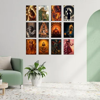 Hanuman Posters Set of 12 A4 Size 300 GSM Glossy Prints | Bajrangbali Jai Shri Ram Wall Art Collection for Home Temple Living Room Meditation Room Spiritual Decor thumbnail 4