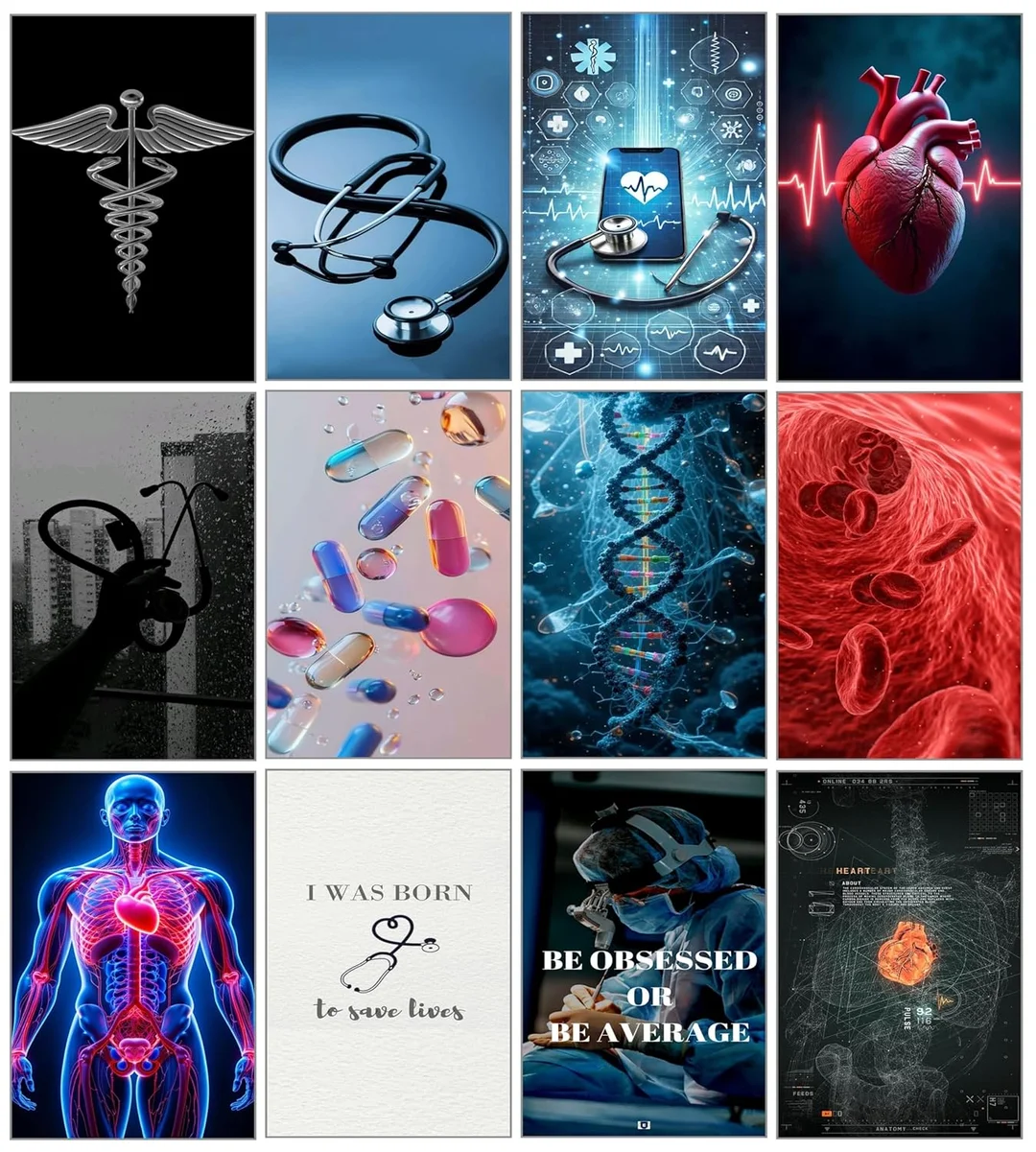 Medical Wall Posters Set of 12 for Clinic, Hospital & Study Room | HD Glossy Anatomy, Doctor, Nurse, Heart, DNA & Stethoscope Wall Art Prints | Unframed 12x18 Inch Educational Healthcare Decor image 2