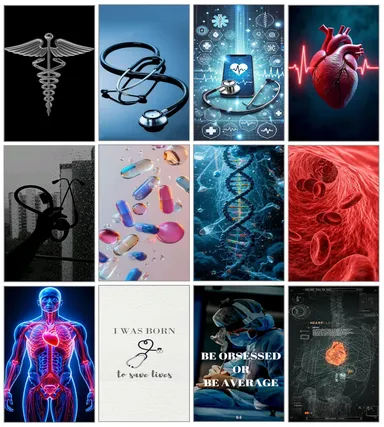 Medical Wall Posters Set of 12 for Clinic, Hospital & Study Room | HD Glossy Anatomy, Doctor, Nurse, Heart, DNA & Stethoscope Wall Art Prints | Unframed 12x18 Inch Educational Healthcare Decor thumbnail 1