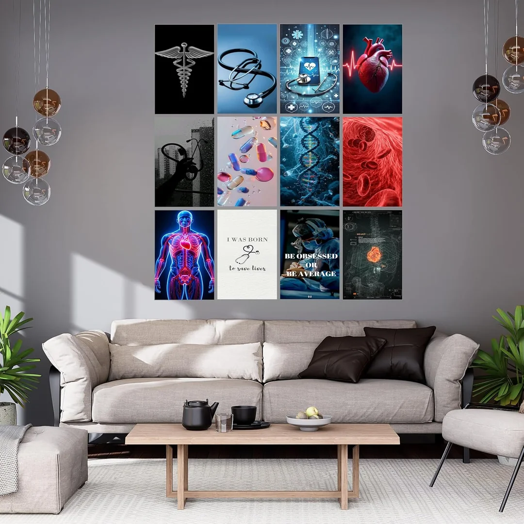 Medical Wall Posters Set of 12 for Clinic, Hospital & Study Room | HD Glossy Anatomy, Doctor, Nurse, Heart, DNA & Stethoscope Wall Art Prints | Unframed 12x18 Inch Educational Healthcare Decor image 4