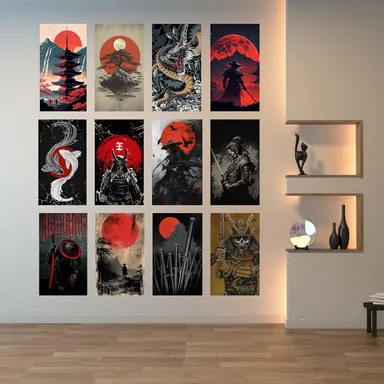 Japanese Samurai Wall Art Poster A4 Size | Premium 350 GSM Thick Paper Print with Double-Sided Tape | Katana Warrior, Dragon & Red Sun Anime-Inspired Room Decor for Bedroom, Living Room & Office thumbnail 2