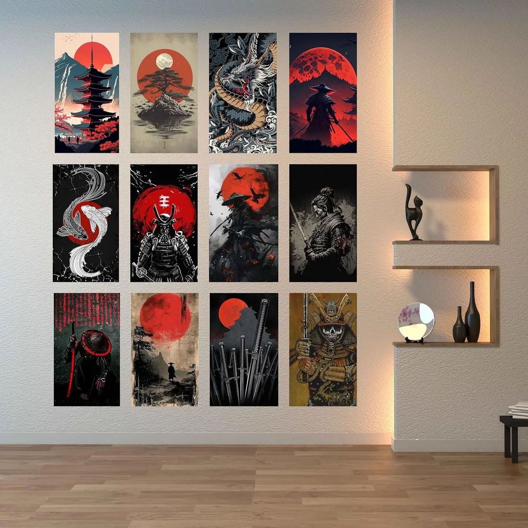 Japanese Samurai Wall Art Poster A4 Size | Premium 350 GSM Thick Paper Print with Double-Sided Tape | Katana Warrior, Dragon & Red Sun Anime-Inspired Room Decor for Bedroom, Living Room & Office image 4