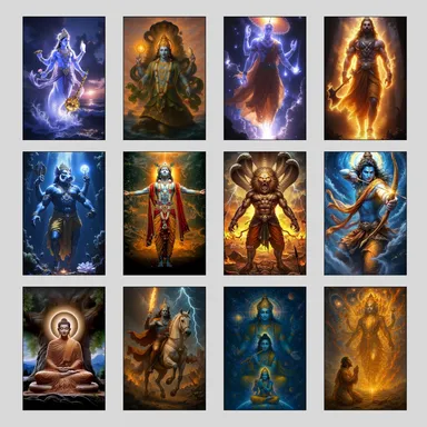 BLUEWALL DECOR Spiritual Wall Posters Set of 12 | A4 Size (8x12 inch) Devotional Art Prints | 300 GSM Glossy Paper | Hindu God & Buddha Wall Decor with Double-Sided Tape for Home & Office thumbnail 3
