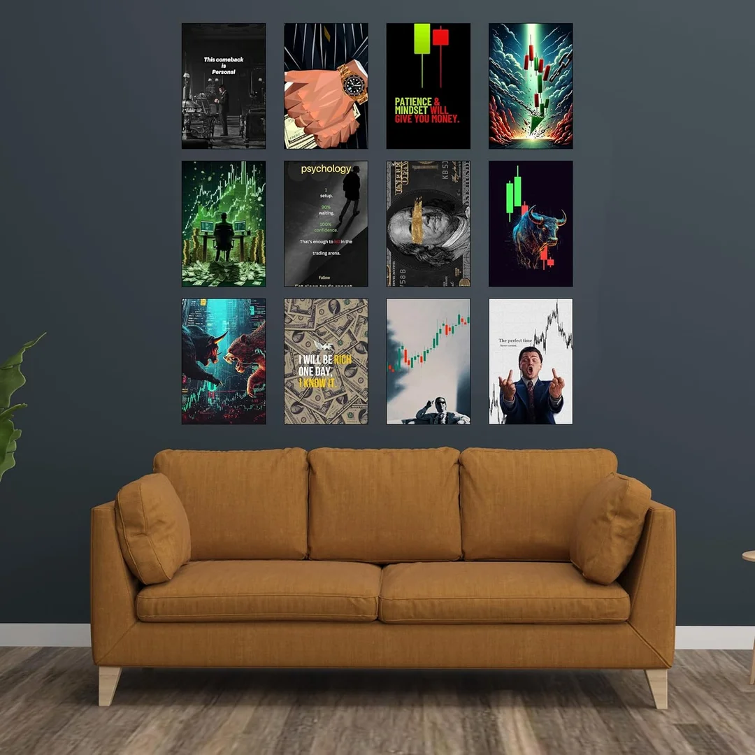 Stock Market Trading Posters Set of 12 | A4 (8x12 Inch) 350 GSM Glossy Paper Wall Art Prints for Traders & Investors | Motivation Finance Office Study Room Decor image 2