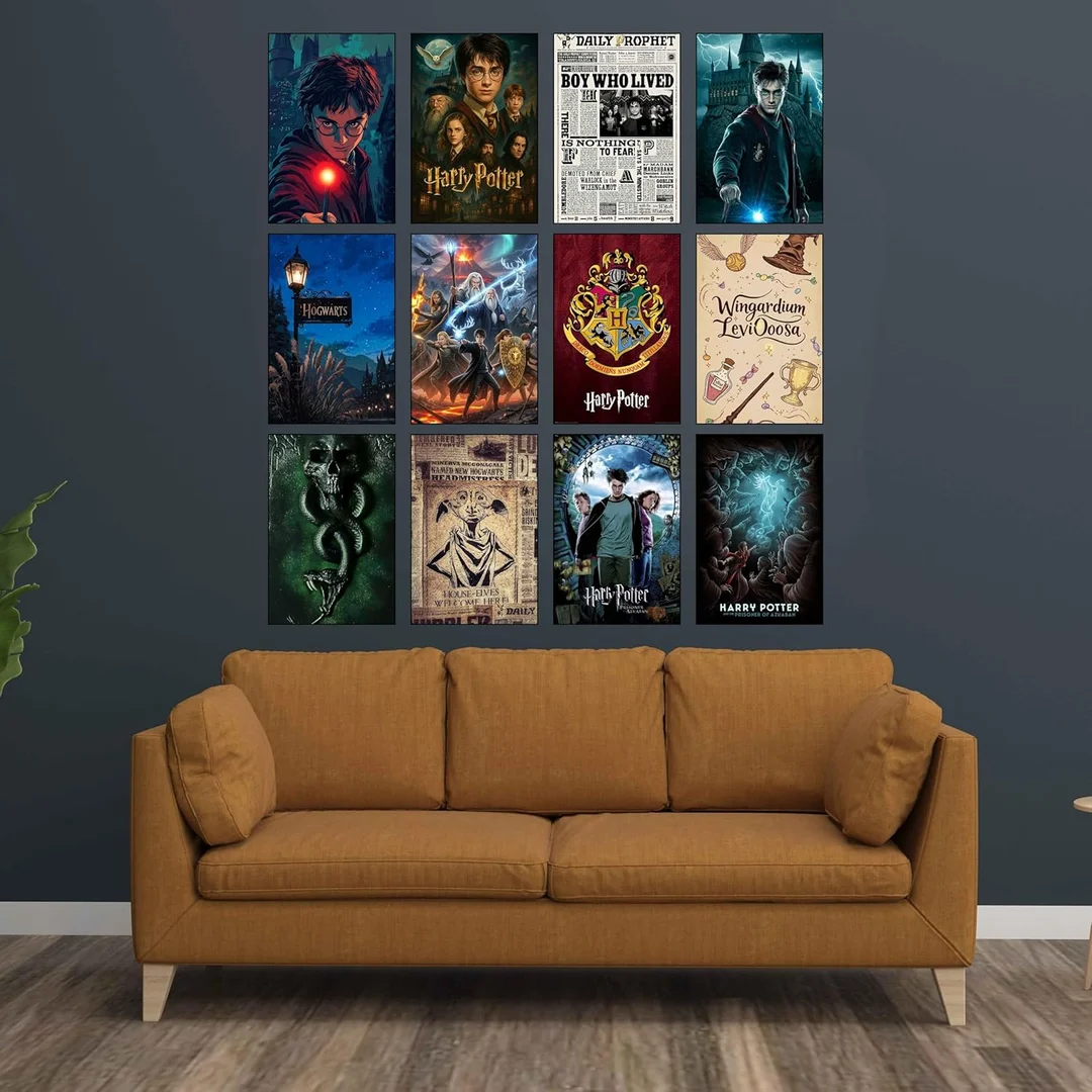 Harry Potter Inspired Wall Art Posters Set of 12 | A4 Size 350 GSM Premium Thick Glossy Paper Prints | Hogwarts Castle, Gryffindor, Slytherin Wizard Magic Theme Room Decor for Bedroom, Dorm, Office & Gifts image 3