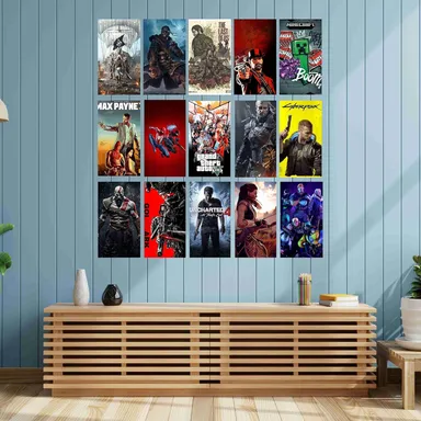 Gaming Poster Set of 15 | A4 Size 350 GSM Glossy Premium Prints | GTA, Spider-Man, God of War, Minecraft, Cyberpunk, Assassin’s Creed & More | Wall Art for Gamer Room Décor thumbnail 2