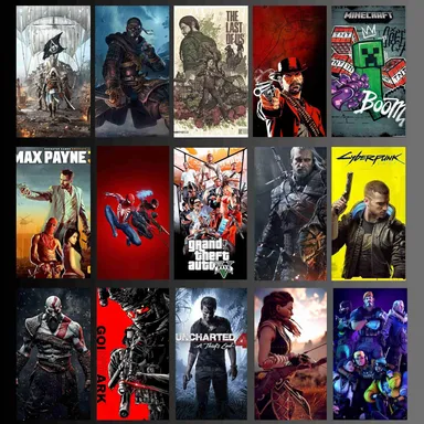 Gaming Poster Set of 15 | A4 Size 350 GSM Glossy Premium Prints | GTA, Spider-Man, God of War, Minecraft, Cyberpunk, Assassin’s Creed & More | Wall Art for Gamer Room Décor thumbnail 1