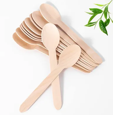 Wooden Spoons Pack of 100. Eco-friendly, biodegradable, sturdy and food-safe wooden cutlery for parties, catering, picnics and events. thumbnail 1