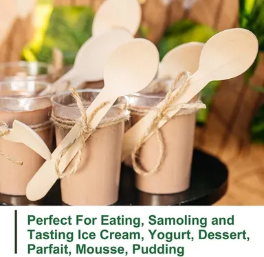 Wooden Spoons Pack of 100. Eco-friendly, biodegradable, sturdy and food-safe wooden cutlery for parties, catering, picnics and events. thumbnail 2