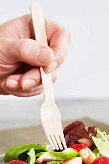 Wooden Disposable Fork Pack of 100 | Biodegradable Cutlery for Parties & Catering thumbnail 2