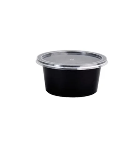 Round Plastic Food Container with Lid – Black 100ml for Takeaway & Food Delivery Black 160 ML image 2