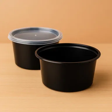 Black Plastic Food Storage Container with Clear Lid | 500ml Leak Proof Meal Prep Bowl for Kitchen and Catering Use Black with Clear Lid 550 ML thumbnail 2